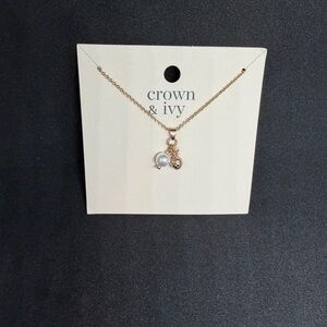 Crown & Ivy Gold Necklace with Pearl and Gold Pineapple Accents